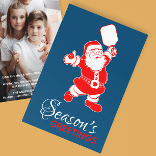 Classic Pickleball Santa Blue Christmas Photo Holiday Card
