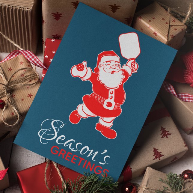 Classic Pickleball Santa Blue Christmas Photo  Holiday Card (Creator Uploaded)