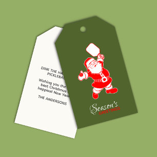 Classic Pickleball Santa Green Christmas Gift Tags