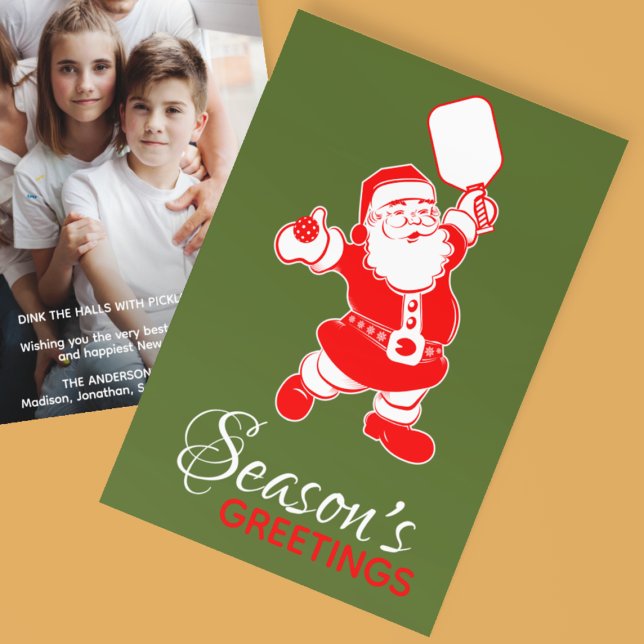 Classic Pickleball Santa Green Christmas Photo  Holiday Card (Creator Uploaded)