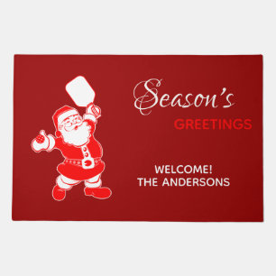 Classic Pickleball Santa Red Christmas Doormat