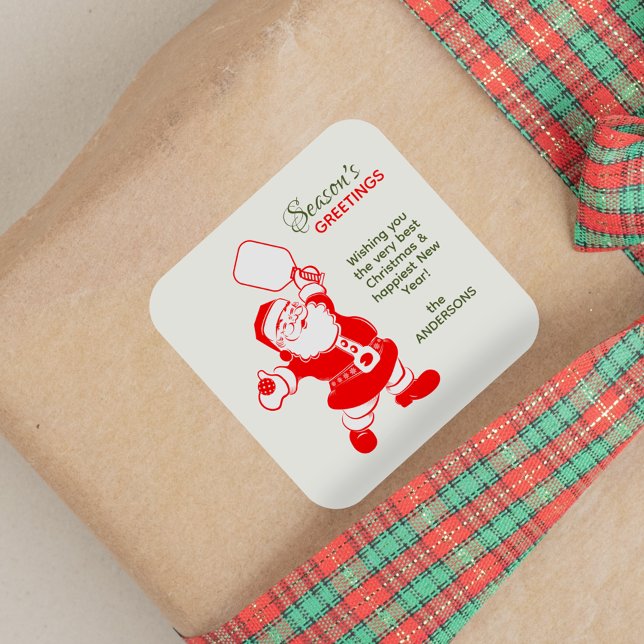 Classic Pickleball Santa White Christmas  Square Sticker (Creator Uploaded)