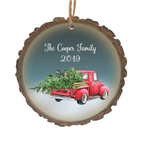 Classic Pickup Truck and Tree Christmas Ornament