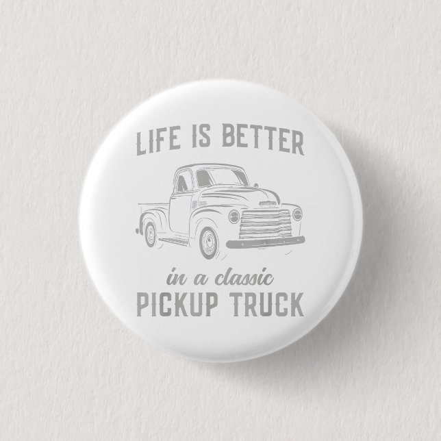 Classic Pickup Truck Guy Vintage Button (Front)