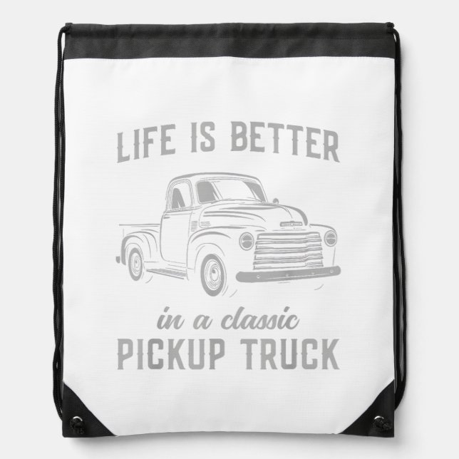 Classic Pickup Truck Guy Vintage Drawstring Bag (Front)