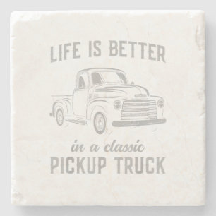 Classic Pickup Truck Guy Vintage Stone Coaster