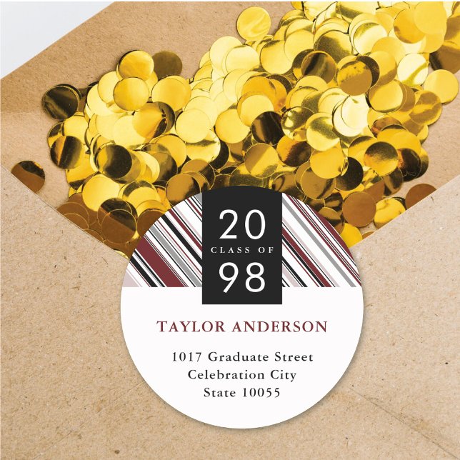 Classic Pin Stripes Graduation Return Address Round Sticker (Classic Pin Stripes Graduation Return Address Classic Round Sticker / Envelope Seal by fatfatin)