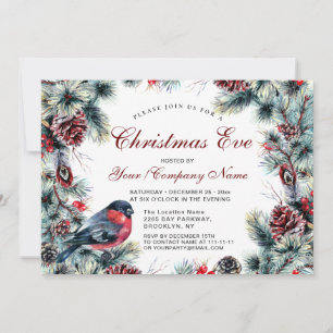 Classic Pine Cone Wreath & Red Bird Christmas Eve Invitation