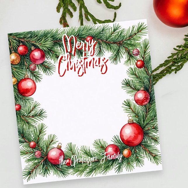 Classic Pine Garland Red Ornament Christmas Notepad (Creator Uploaded)