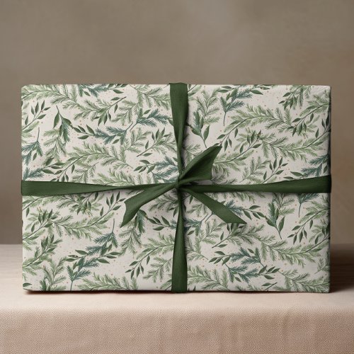 Classic Pine on Cream Wreath Christmas Holiday Wrapping Paper