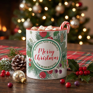 Classic Pine Wreath Family Christmas Holiday Two-Tone Coffee Mug