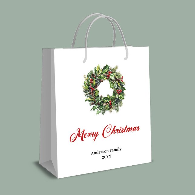 Classic pine wreath gift bag personalized for you (Classic pine wreath gift bag personalized for you)