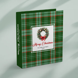 Classic pine wreath with red green plaid memory  3 ring binder