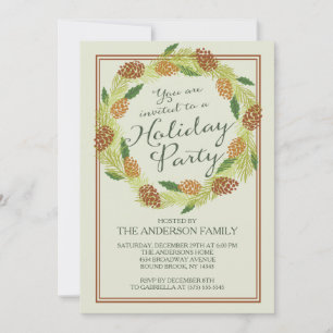 Classic Pinecone Wreath Holiday Party Invitation