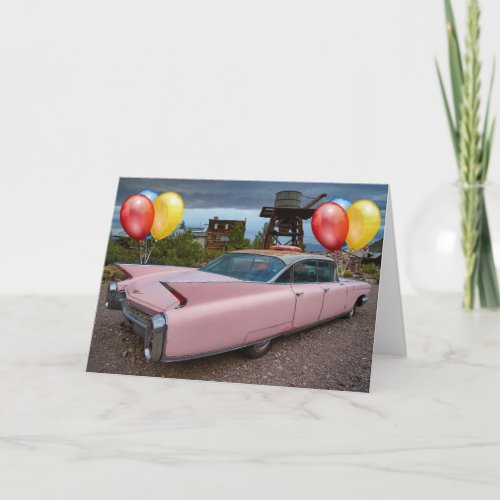 CLASSIC PINK 1950s CAR CADDY BIRTHDAY CARD