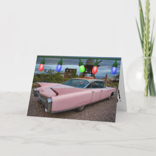 CLASSIC PINK 1950's CAR CHRISTMAS CARD