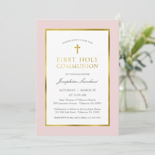 Classic Pink and Gold Communion Invitation