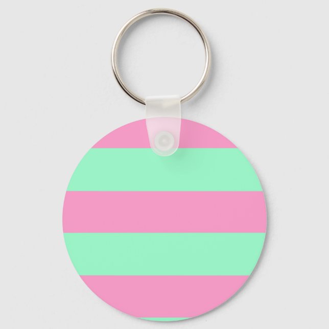 Classic Pink and Mint Green Striped Pattern Keychain (Front)