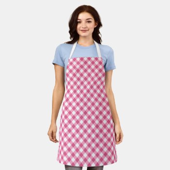 Classic Pink And White Gingham Plaid Apron by InTrendPatterns at Zazzle