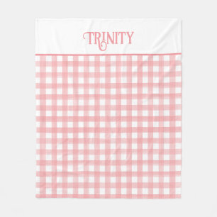 Classic Pink and White Gingham Plaid Patterned Fleece Blanket