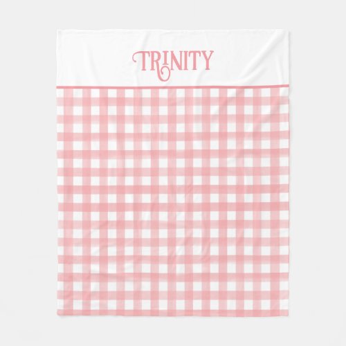 Classic Pink and White Gingham Plaid Patterned Fleece Blanket