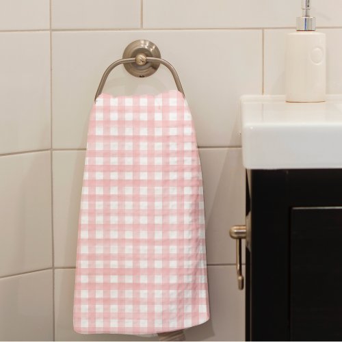 Classic Pink and White Gingham Plaid Patterned Hand Towel