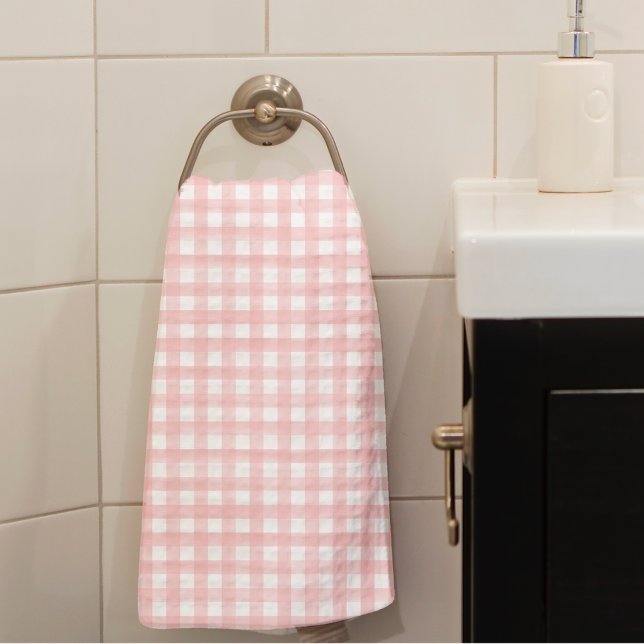 Classic Pink and White Gingham Plaid Patterned Hand Towel (Creator Uploaded)
