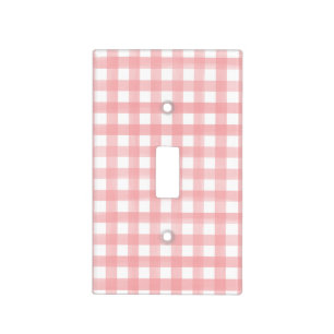 Classic Pink and White Gingham Plaid Patterned Light Switch Cover