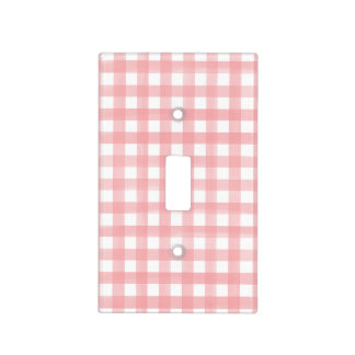Classic Pink and White Gingham Plaid Patterned Light Switch Cover