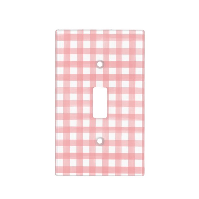 Classic Pink and White Gingham Plaid Patterned Light Switch Cover (Front)