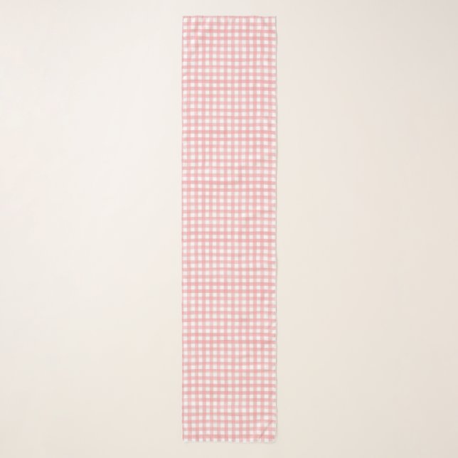 Classic Pink and White Gingham Plaid Patterned Scarf (Front)