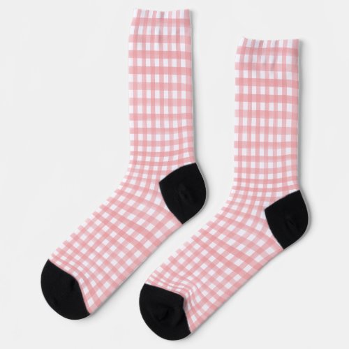 Classic Pink and White Gingham Plaid Patterned Socks