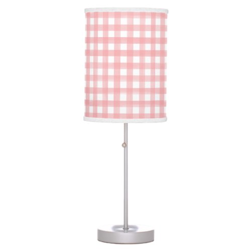 Classic Pink and White Gingham Plaid Patterned Table Lamp