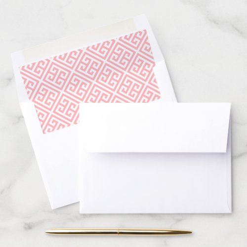 Classic Pink And White Greek Key Envelope Liner - Give the luxe touch to your invitations or thank you cards with these stylish envelope liners which match my Greek Key card / invitation backers. For 5x7 cards / invitations you will need A7 size.