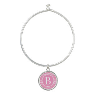 Classic Pink and White initial letter Polka Dot Bangle Bracelet