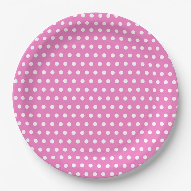 Classic Pink and White Polka Dot Party  Paper Plates (Front)