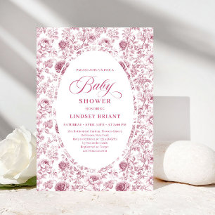 Classic Pink and White Rose Pattern Baby Shower Invitation