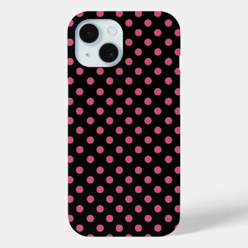 Classic pink black polka_dot pattern iPhone 15 case