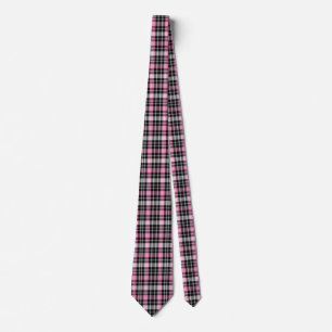Classic pink black white plaid pattern neck tie