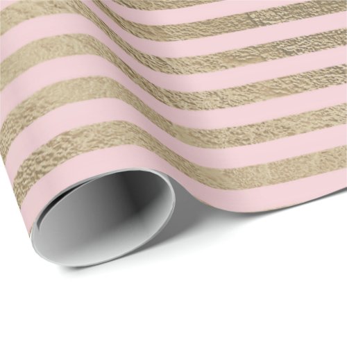 Classic Pink Blush Foxier Gold Lines Stripes Paris Wrapping Paper