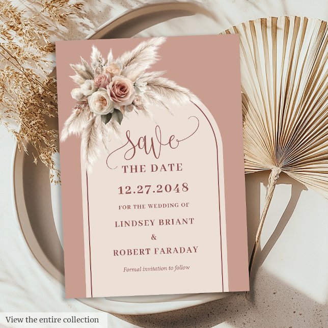 Classic Pink Boho Floral Arch Save the Date Invite (Classic Pink Boho Floral Arch Save the Date Invite)