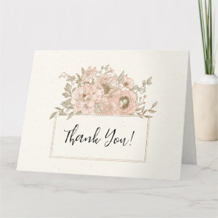 Classic Pink Botanical Border Letterpress Thank You Card