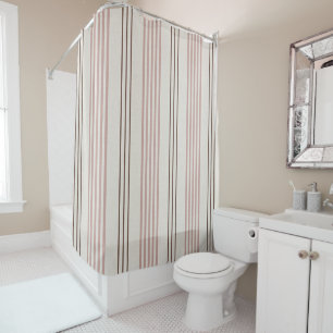Classic Pink Brown Ticking Stripe Pattern Shower Curtain