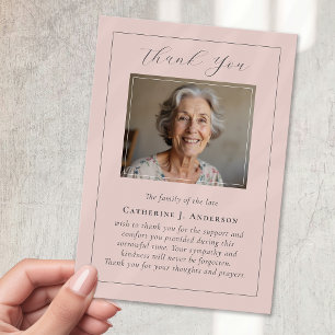Classic Pink Calligraphy Photo Sympathy Funeral Thank You Card