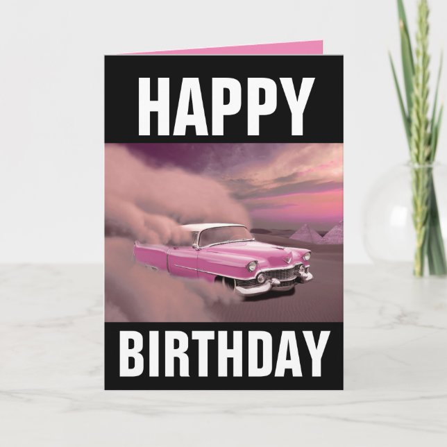 CLASSIC PINK CAR BIRTHDAY CARD (Front)
