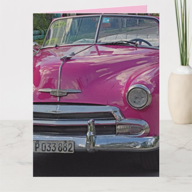 CLASSIC PINK CAR BIRTHDAY Greeting Card (Front)