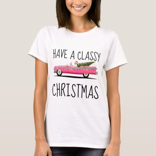 CLASSIC PINK CAR CHRISTMAS LADIES T_Shirts