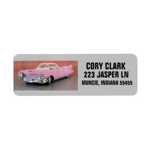 CLASSIC PINK CAR WITH FINS RETURN ADDRESS LABELS