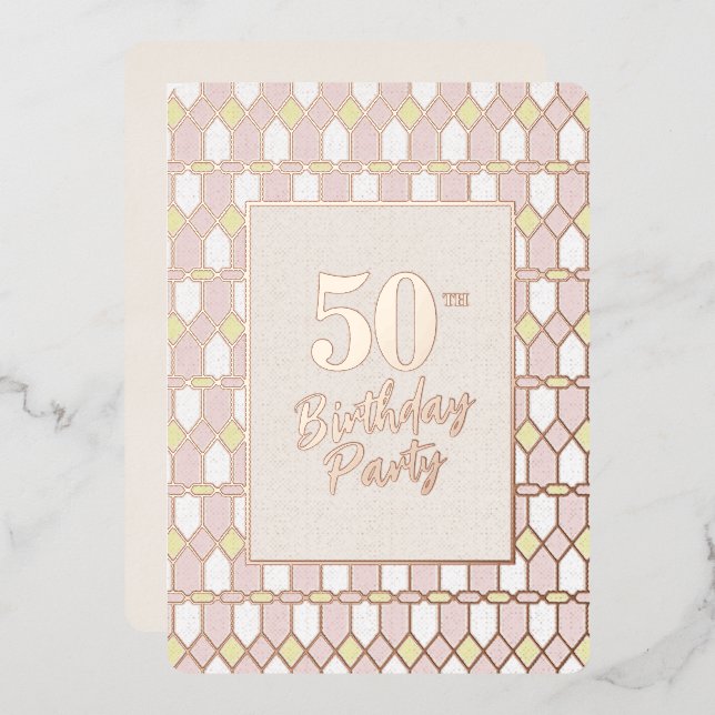Classic Pink Elegant Rose Foil 50th Birthday Party Foil Invitation (Front/Back)