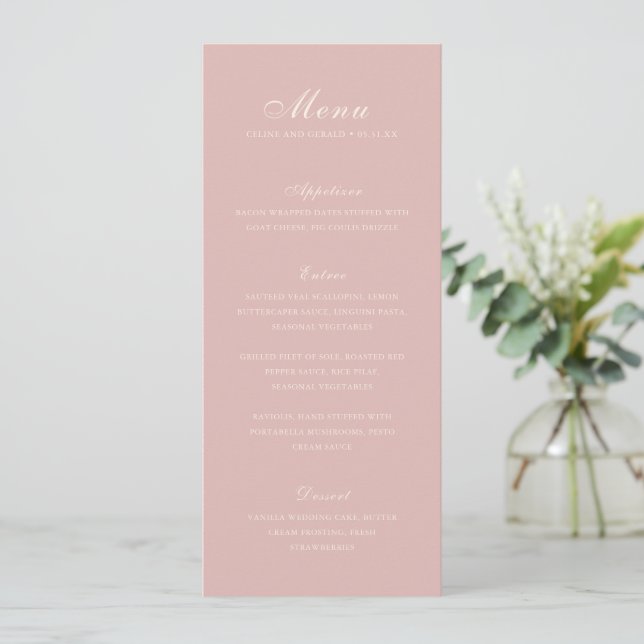 Classic Pink Elegant Wedding Menu (Standing Front)
